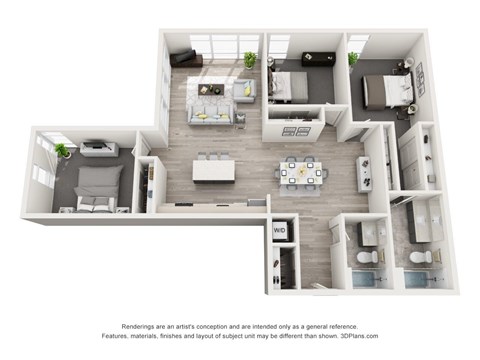 Floor plan for 3 beds, 2 baths, 1504 sqft